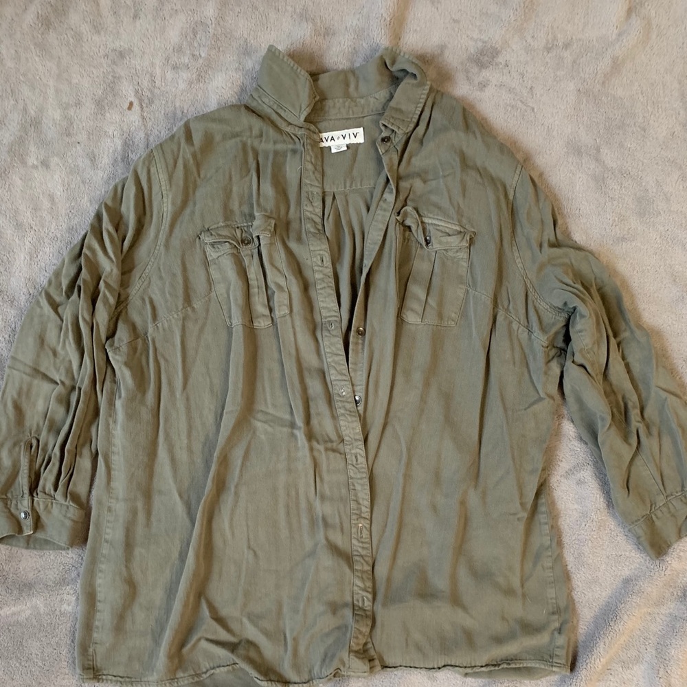 Army Green Ava and Viv Button Up